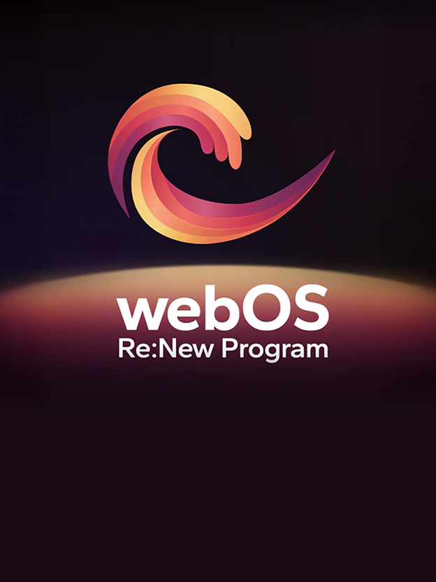 LG smart monitor graphic with the webOS Re:New Program logo and a CES 2025 Honoree badge illustrates continued webOS updates.
