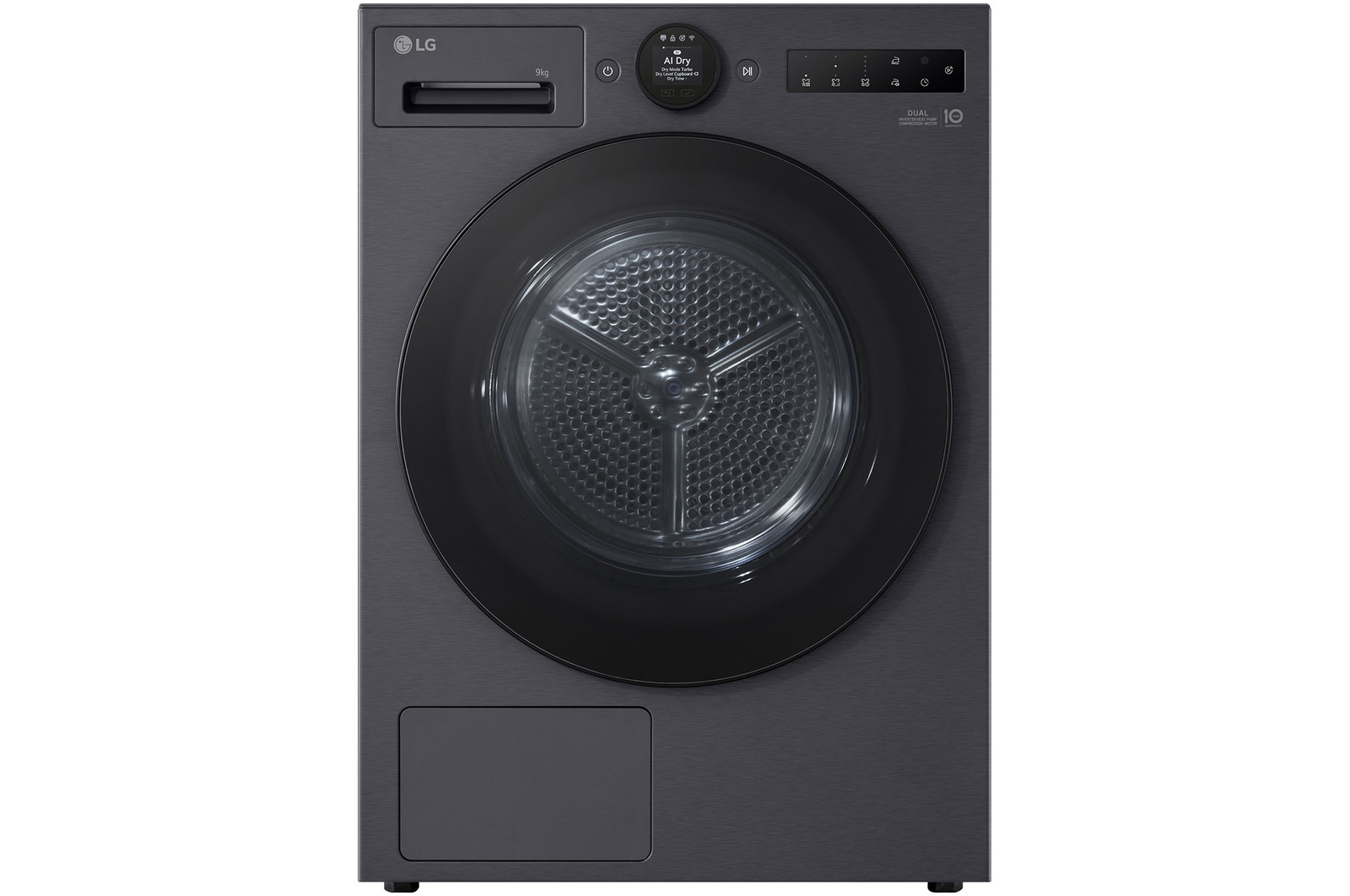 Front view of 9kg DUAL Inverter Heat Pump™ Dryer, Black RHX7009TBB