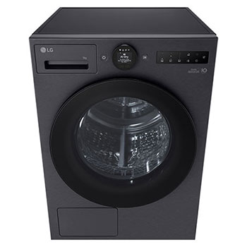 LG 9kg DUAL Inverter Heat Pump™ Dryer, Black, RHX7009TBB, Front High Angle View