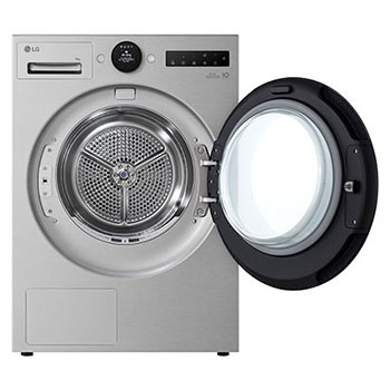 LG 9kg DUAL Inverter Heat Pump™ Dryer, Silver, RHX7009TSB, Door Open