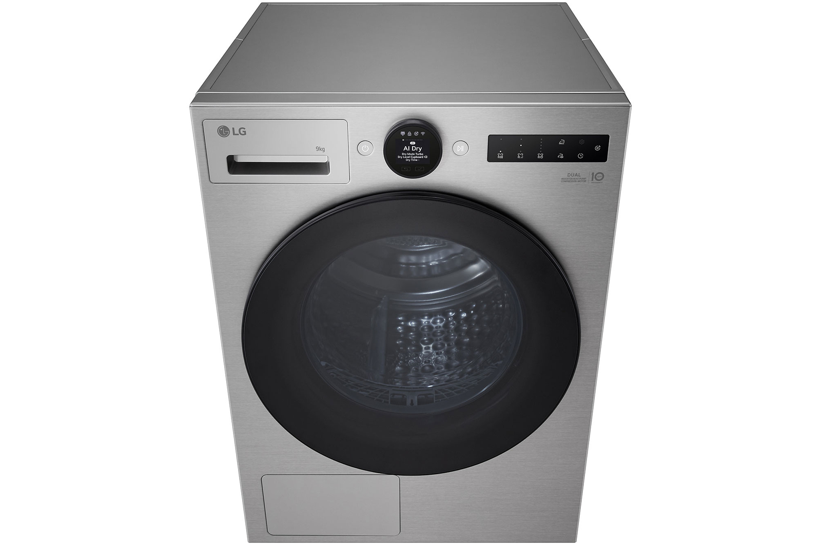 LG 9kg DUAL Inverter Heat Pump™ Dryer, Silver, RHX7009TSB, Front View