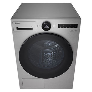 LG 9kg DUAL Inverter Heat Pump™ Dryer, Silver, RHX7009TSB, Front View