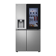 Front view of 628L InstaView™ Side-By-Side Fridge Freezer, Prime Silver GSXE81PYBD