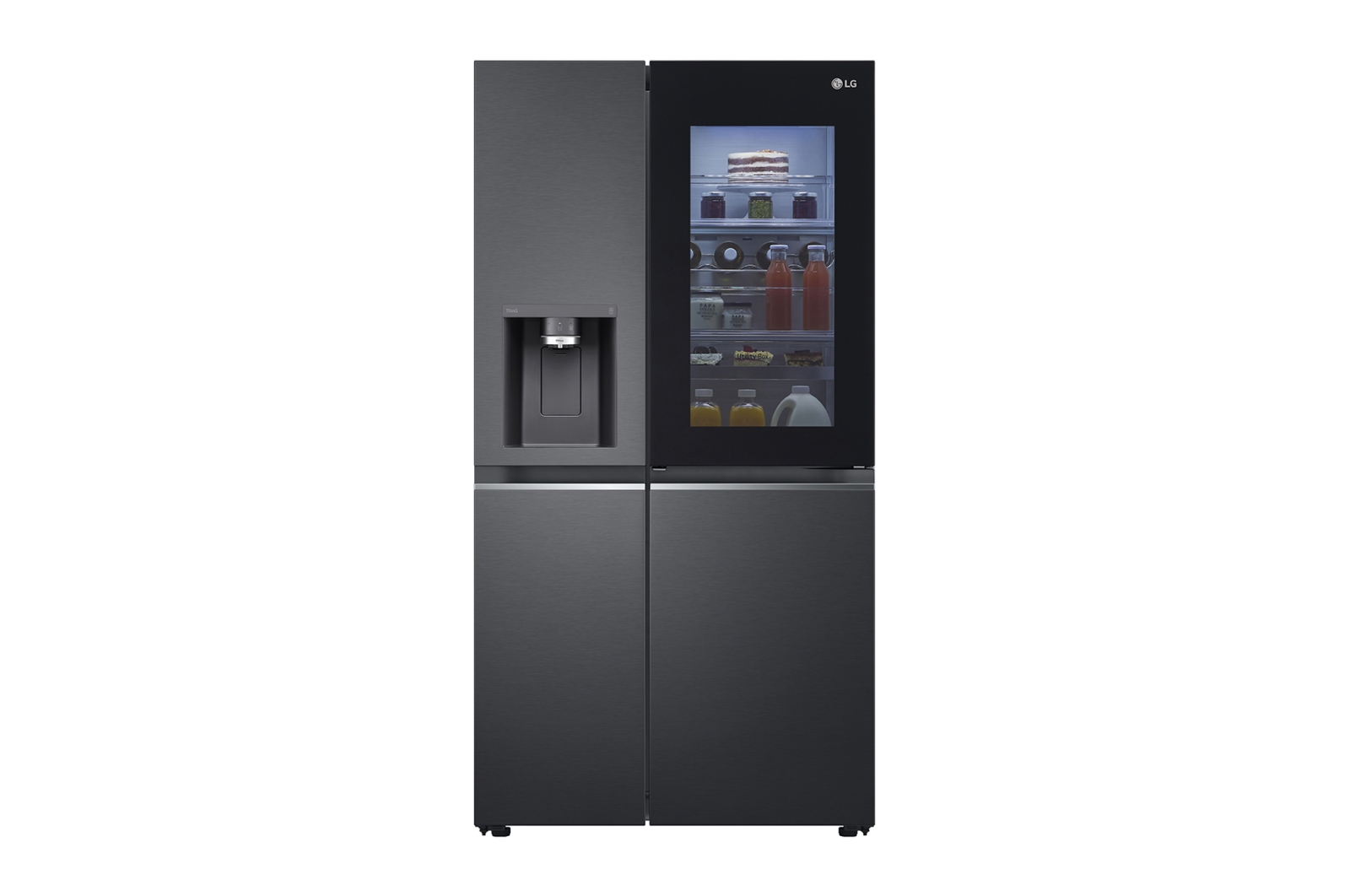 Front view of 635L InstaView™ American Style Fridge Freezer Matte Black Total No Frost GSXV91MCAE