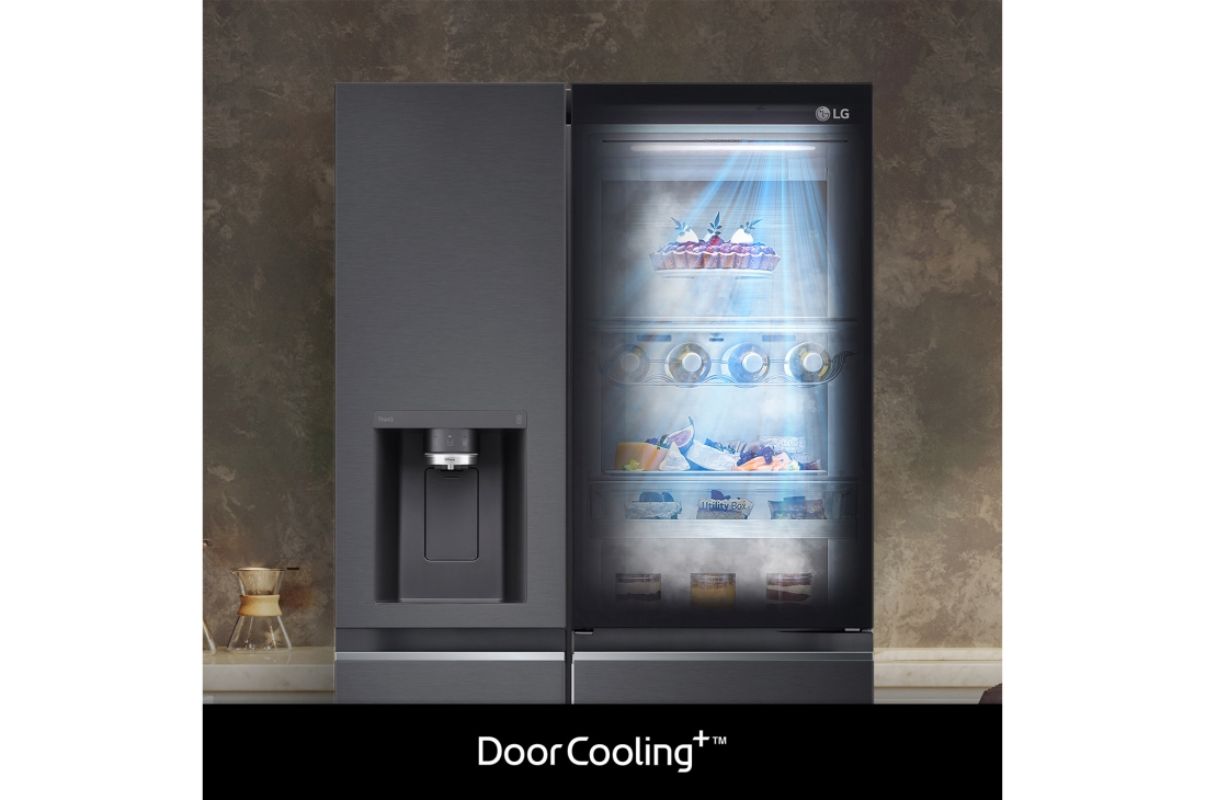LG 635L InstaView™ American Style Fridge Freezer Matte Black Total No Frost, GSXV91MCAE