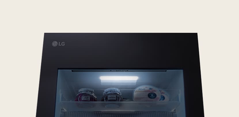 Close-up of soft LED lighting, effectively distributing light throughout the refrigerator and making it easy on the eyes.