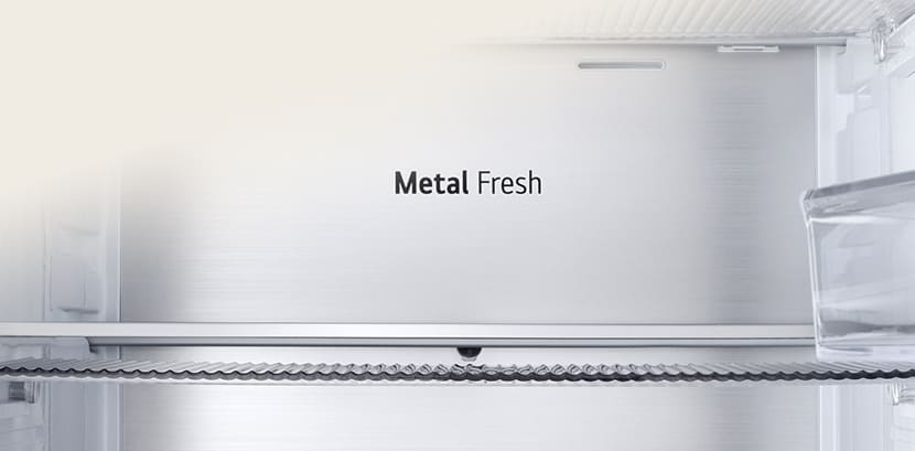 Inside view of the refrigerator with metallic decoration.