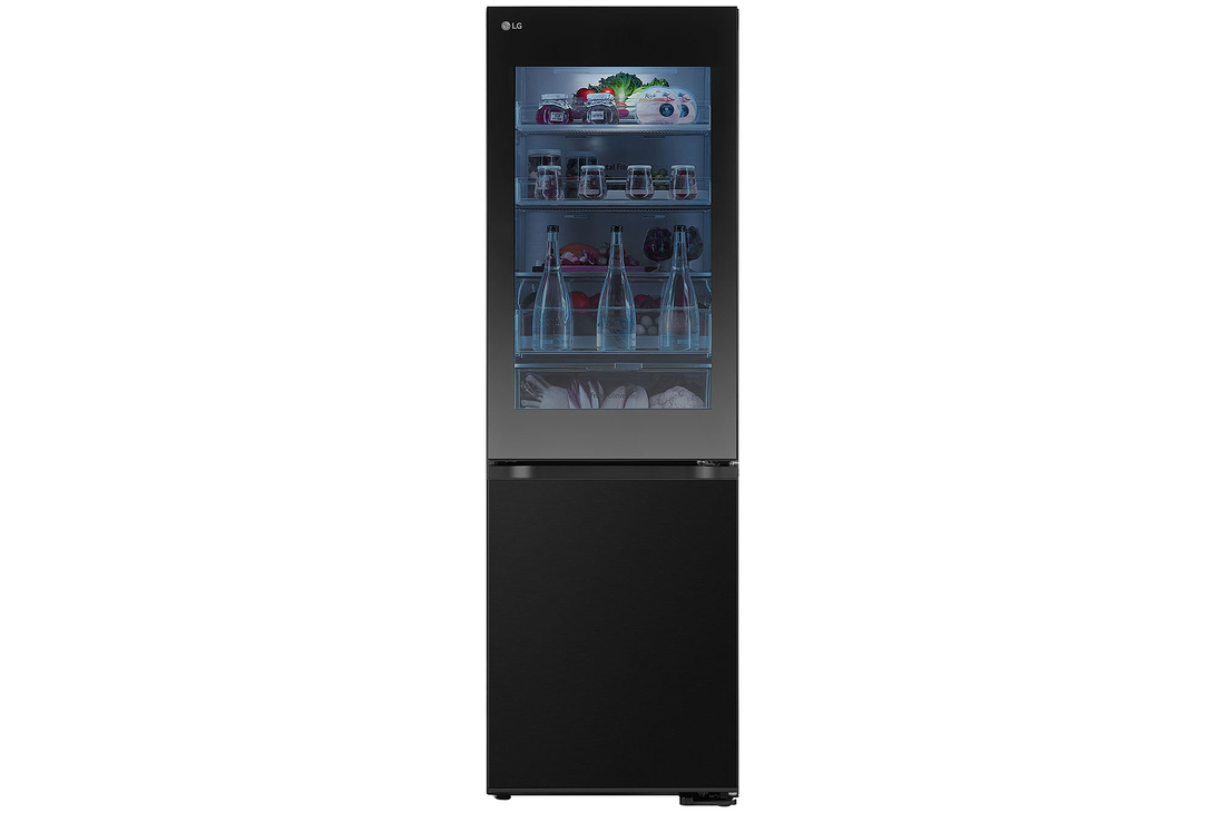front view of 349L InstaView™ Bottom Freezer Refrigerator Essence Black Steel  GBG5160CEV.AEVQLGU