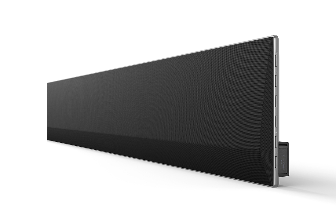 'Front view of LG Soundbar SG10TY's side corner