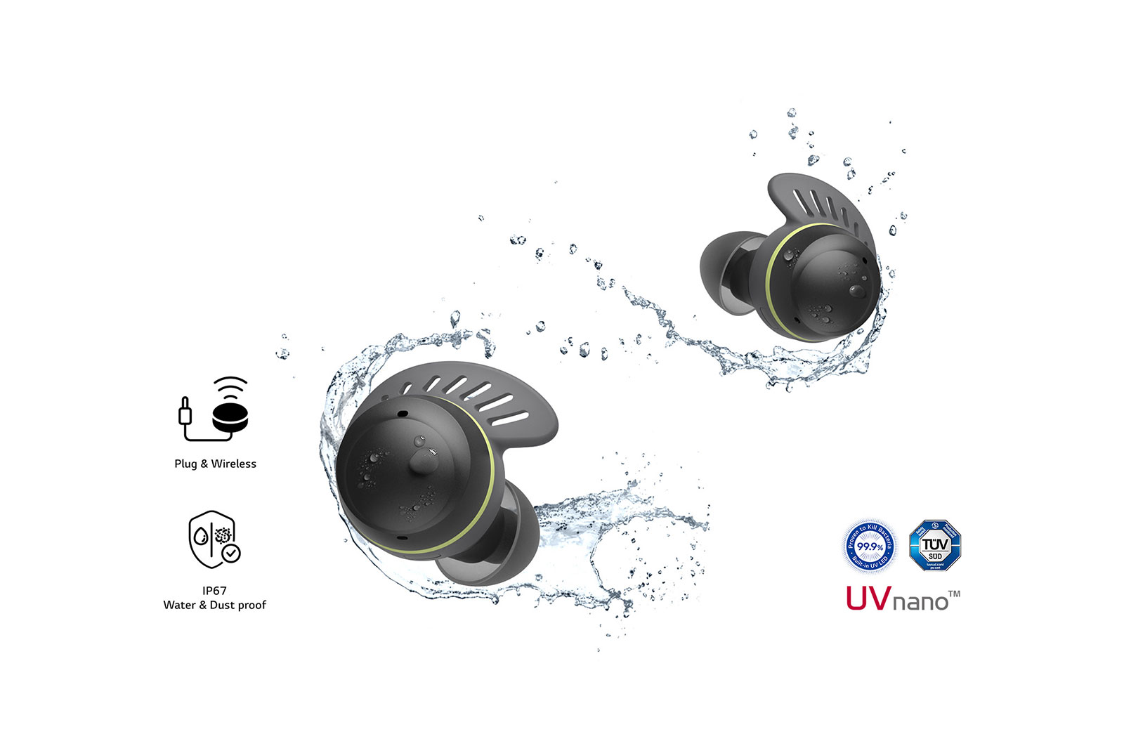 Front view of LG TONE Free fit UTF8- Waterproof Sports Wireless Bluetooth Earbuds with Plug & Wireless Connections TONE-UTF8Q