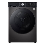 Front view of Auto Cleaning Condenser DUAL Inverter Heat Pump™ 9kg Dryer, Black Steel FDV909BN