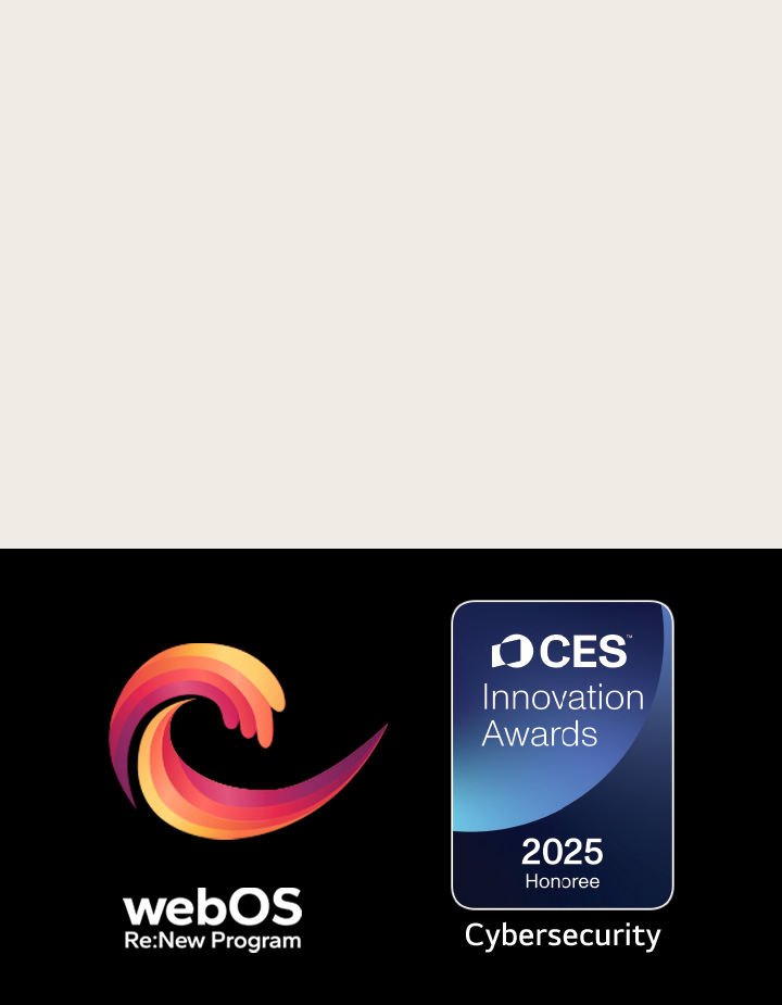 webOS Re:New Program logo and name with the CES Innovation Awards 2025 Honoree badge near it.