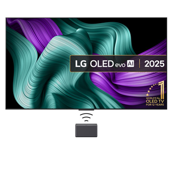 Front view of True Wireless TV 77 inch LG OLED evo AI M5 with 4K 144Hz Video & Audio Transfer OLED77M59LA