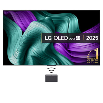Front view of True Wireless TV 83 inch LG OLED evo AI M5 with 4K 144Hz Video & Audio Transfer OLED83M59LA