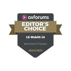 AVForums Editor's Choice logo for LG webOS 24 as Best Smart TV System 2024/2025.