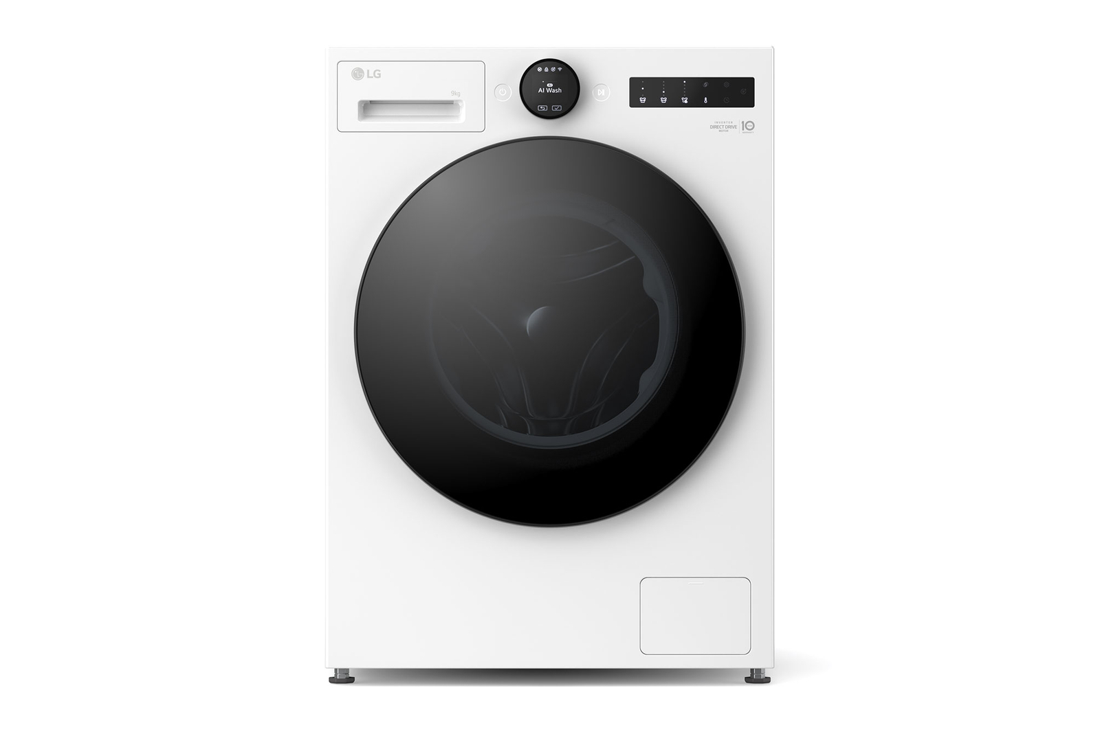 Front view of 9kg 1400 spin AI Direct Drive Washing Machine, White F4X7009TWB