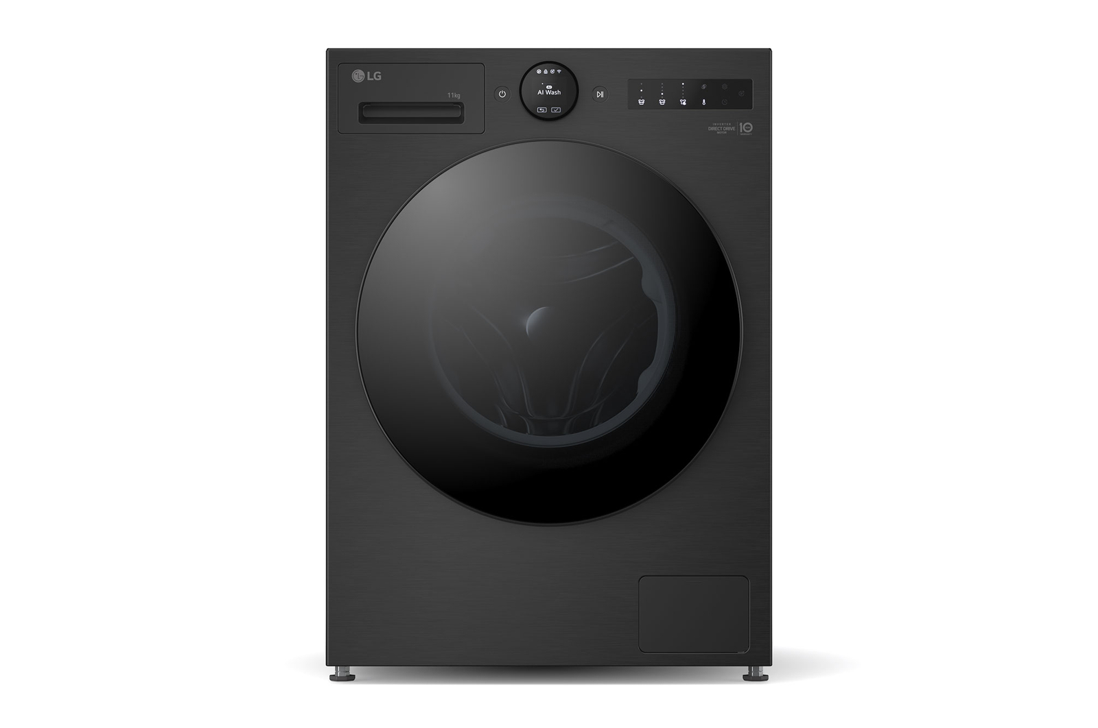 Front view of 11kg 1400 spin AI Direct Drive Washing Machine, Black F4X7011TBB