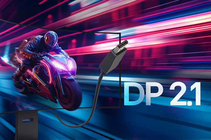 Motorcycle in motion with DP 2.1 cable connection.