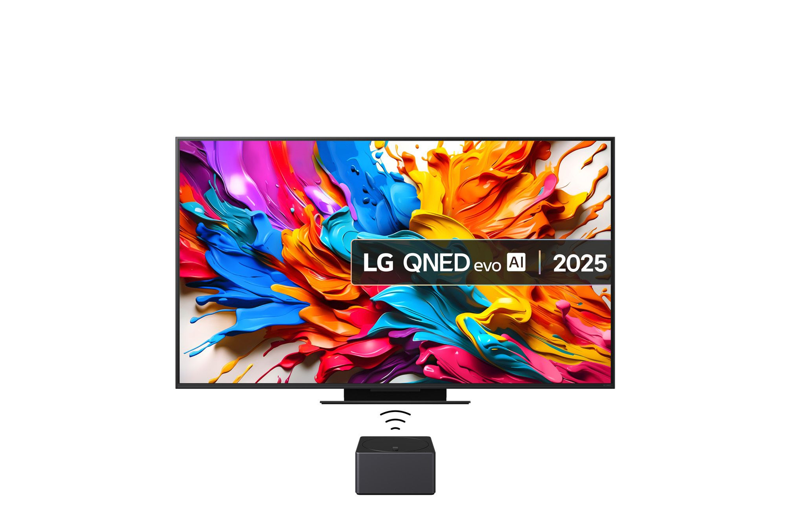 Front view of 65 Inch Class LG QNED evo AI QNED9MA Mini LED 4K Smart TV 2025 with True Wireless Video & Audio Transfer 65QNED9MA6B