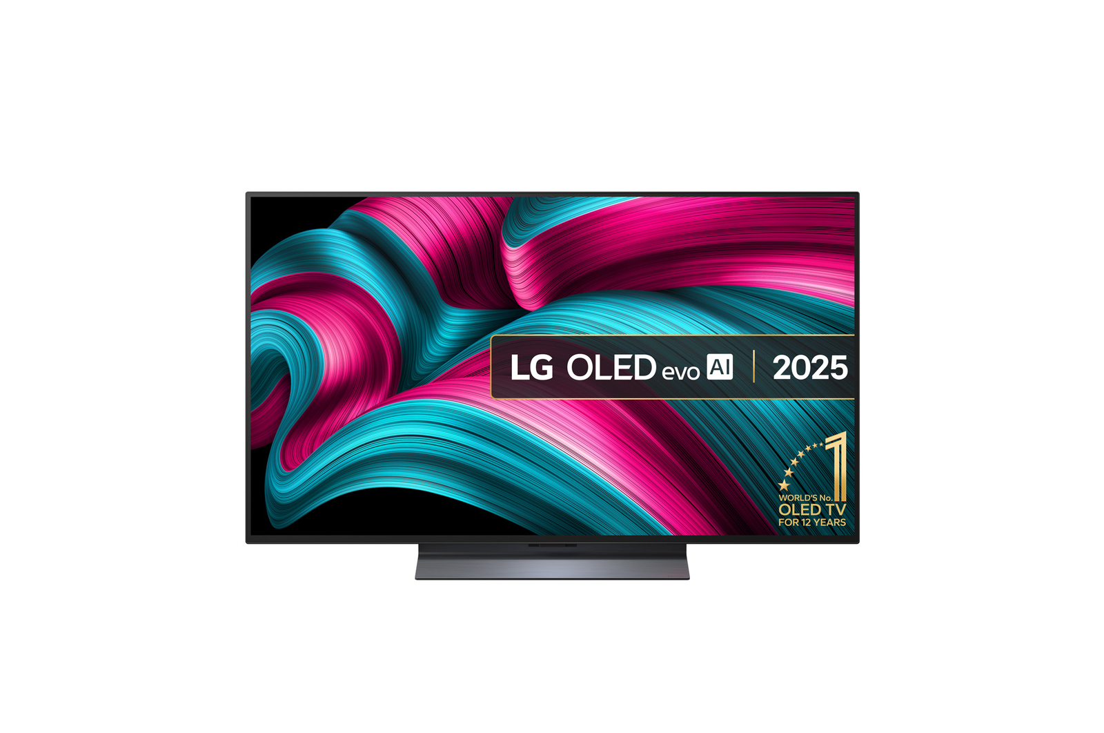 Front view of 48 inch LG OLED evo AI C5 4K Smart TV 2025 OLED48C55LA