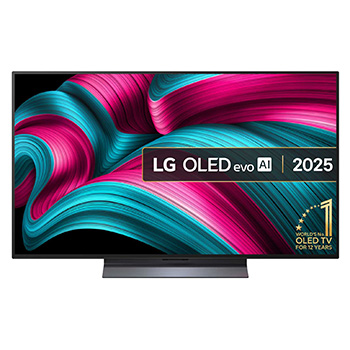 Front view of 48 inch LG OLED evo AI C5 4K Smart TV 2025 OLED48C55LA