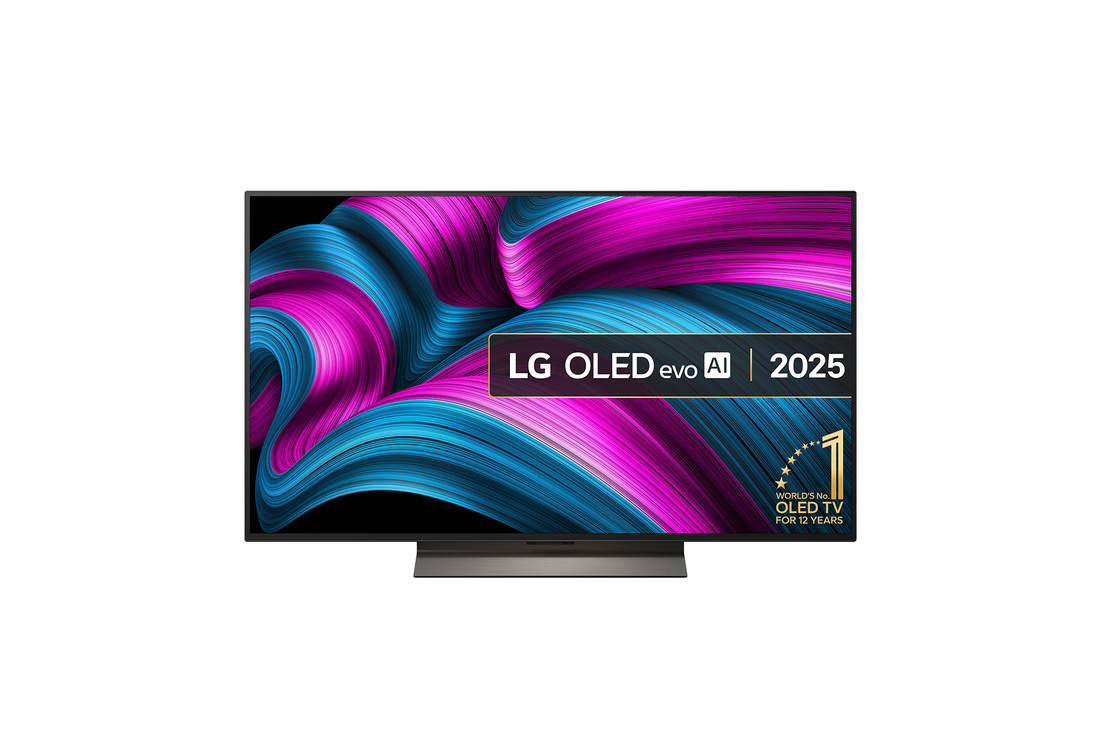 Front view of 48 inch LG OLED evo AI C5E 4K Smart TV 2025 OLED48C5ELB