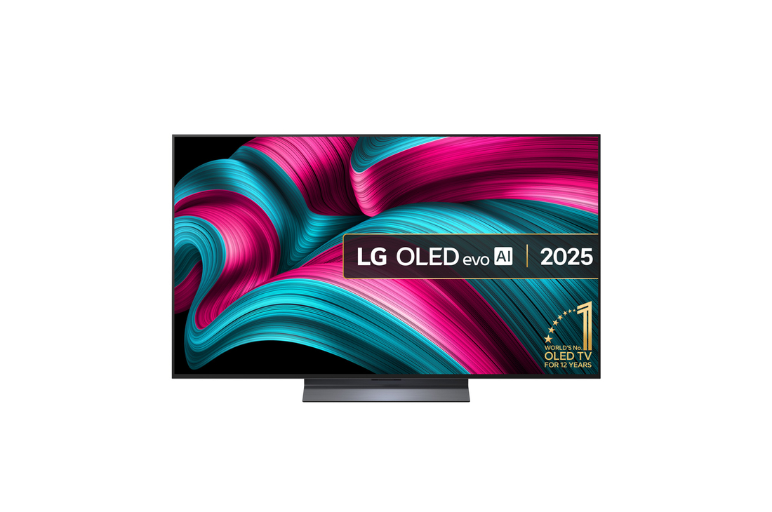 Front view of 55 inch LG OLED evo AI C5 4K Smart TV 2025 OLED55C55LA