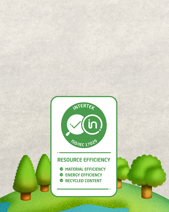 Certification mark for Carbon Trust, carbon reduction and measurement, and a certifcation mark for resource efficiency by Intertek.