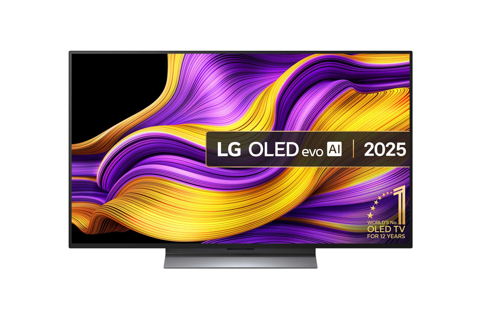 Front view of 48 inch LG OLED evo AI G5 4K Smart TV 2025 - Stand version OLED48G56LS