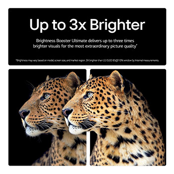 alpha 11 AI Processor Gen2 is against a dark background. It glows with purple and blue light from within illuminating the microchip circuits around it. The title talks about how the processor that is dedicated to LG OLED evo delivers 4K quality, stunning color and brightness with pixel-level precision. Performance statistics are visible. 6.7 times greater AI neural processing, NPU. 2.2 times faste