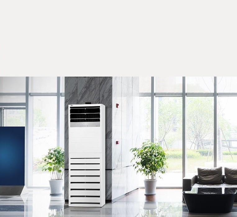 Standing Unit stands in an empty, white reception area