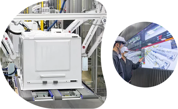 A scene inside a factory showing energy storage equipment installed alongside production facilities, with a worker monitoring energy usage and system operations on a screen, illustrating an environment focused on renewable energy use and energy efficiency management