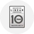 INVERTER LINEAR COMPRESSOR 10 YEAR WARRANTY certification mark.