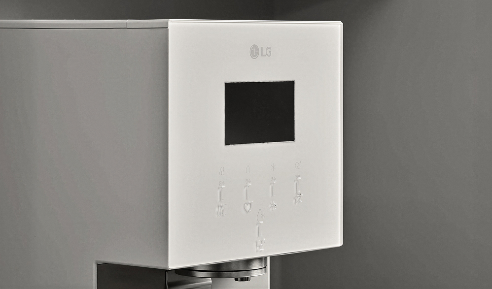 LG water purifier control panel with tactile and braille stickers applied