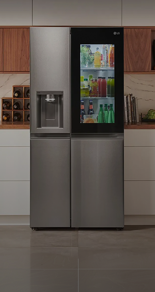 InstaView refrigerator installed in a kitchen