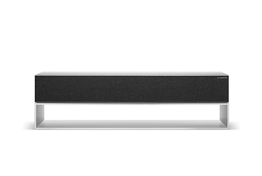 Front view of a LG SIGNATURE Rollable OLED TV with zero view mode 