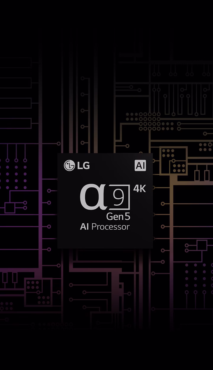 An image of the α9 Gen 5 AI processor 4K has a black and white background which transforms into color.
